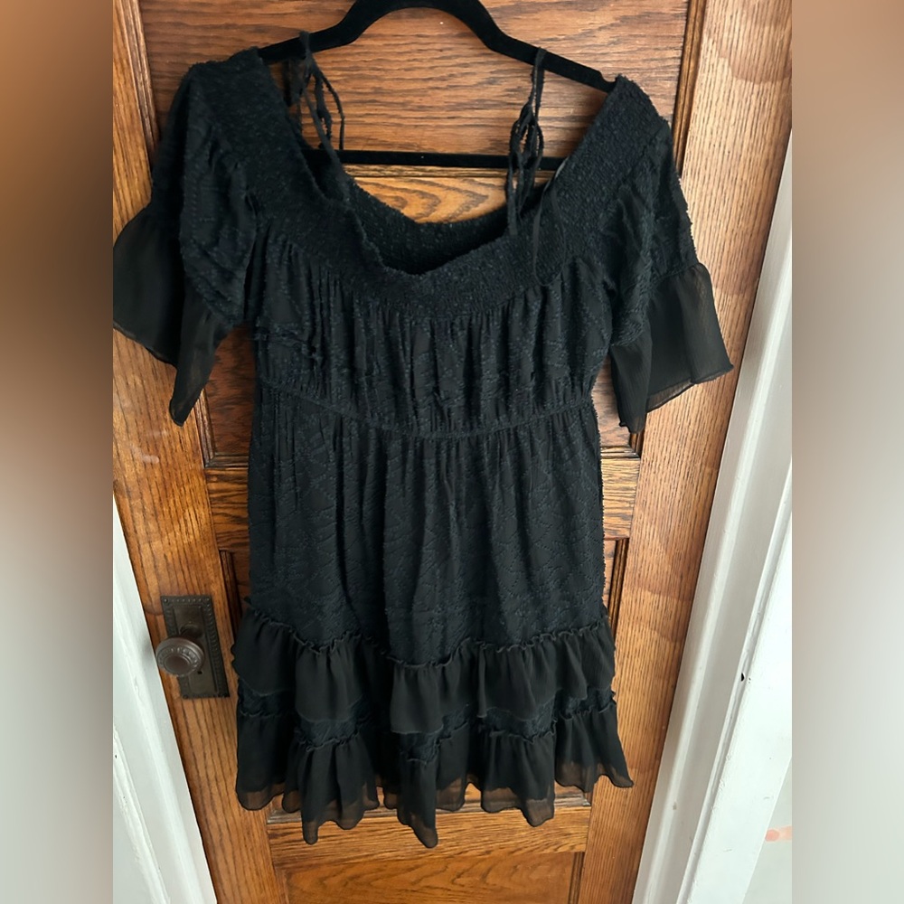 Vintage free people black ruffle off shoulder dress.